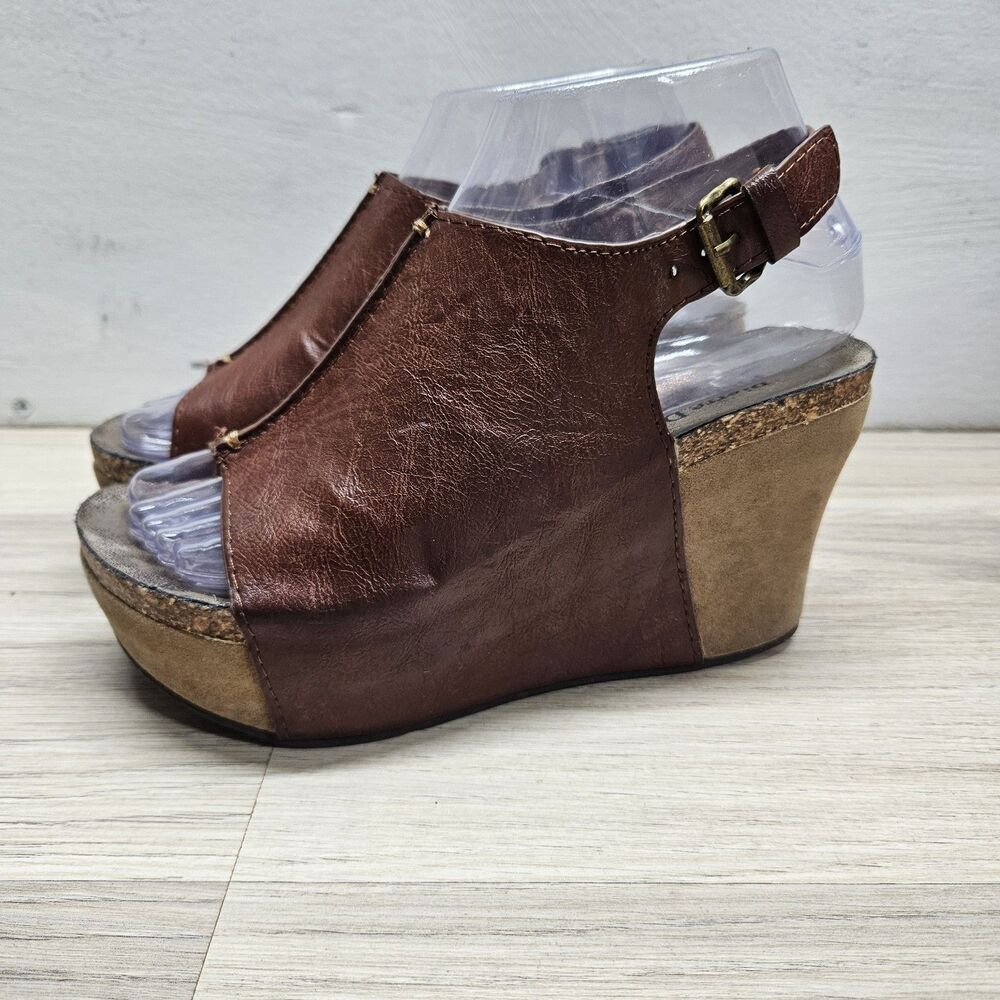 Pierre Dumas Brown Hester 14 Platform Sandal Shoes Size 6 Open Toe Buckle Strap